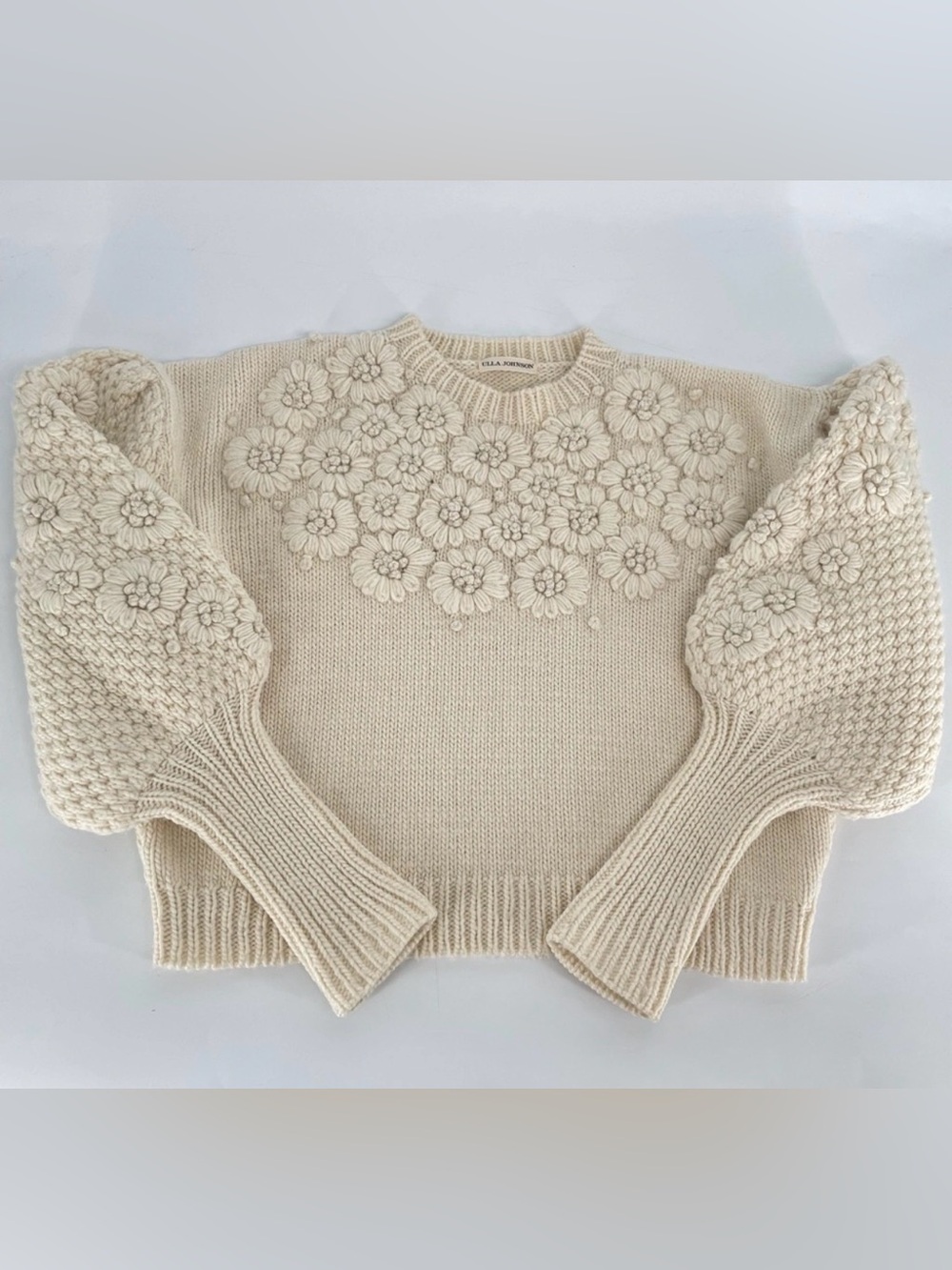 Ulla Johnson Ciel 100% Merino Wool Sweater Floral Cream Ivory Small - Picture 3 of 4